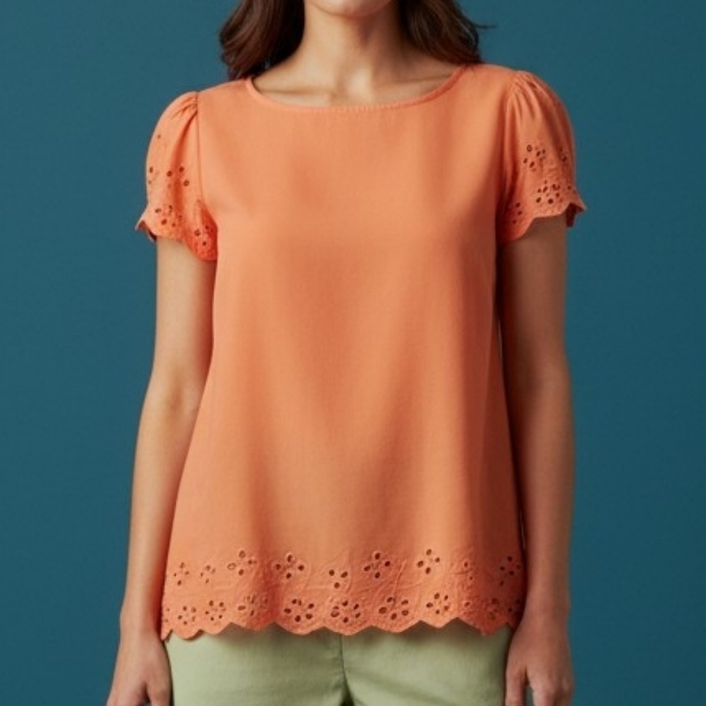 𝅺ANTONIO MELANI Peach Floral Cutout Cap Sleeve Babydoll Blouse Small